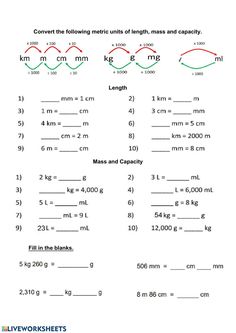 mathematics worksheets Metric System Conversion, Measurement Lessons, Converting Metric Units, Converting Units, Measurement Conversion Chart, Mental Maths, Dimensional Analysis, Metric Conversion, Measurement Worksheets