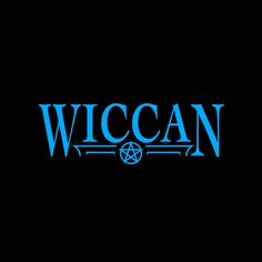 the wiccan logo is shown on a black background with blue letters and a pentagram