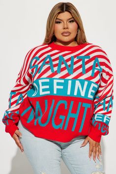 Define Naughty Sweater - Red/combo | Fashion Nova, Sweaters | Fashion Nova Women Hoodies Sweatshirts, Sweater Fashion, Red Sweaters, Long Sweaters, Pullover Sweater, Long Sleeve Sweater, Pullover Sweaters, Sweater Outfits, Fashion Nova