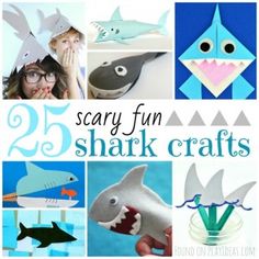 25 scary fun shark crafts for kids to make with paper and construction materials that are also made from cardboard