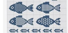 cross stitch pattern with fish on it and the words'no more fish'written in blue