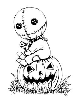 a cartoon skeleton sitting on top of a jack - o'- lantern with a pumpkin