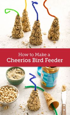 some bird feeders are made out of cereal and other things to make them look like trees