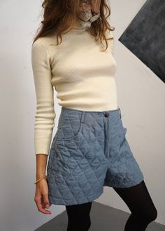 "Vintage 1980s comfy thermal quilted mini shorts. High waist, flare shape, thick matte fabric, side pockets, belt loops. Army military inspired. Perfect with tights, will keep you warm this winter. New and never worn, from an old french store stock. All tags were cut out, inside fabric and size tags remain. Three colors available, but very few in stock. Visit the shop for more sizes and colors. ▫️SIZES (two different available) S/M - EU&FR38 - 28\" waist   M - EU&FR40 - 30\" waist   This is an e Quilted Shorts, Matte Fabric, Grey Quilt, Mini Short, Military Inspired, Mini Shorts, High Waisted Shorts, Blue Gray, Warm Winter