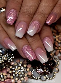 Sparkly Acrylic Nails, Ombre Nail Colors, Ombre Gel Nails, Baby Boomers Nails, Pink Ombre Nails, Ombre Nails Glitter, Glitter Gel Nails, Her Nails