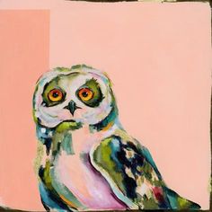 size: 12x12in Art Print: Hoo Do You Think Are? by Shaney Watters : Abstract Owl Painting, Experimental Art, Entryway Art, Abstract Animal Art, Owl Wall Art, Contemporary Impressionism, Art 2024, Oversized Art, Gouache Art