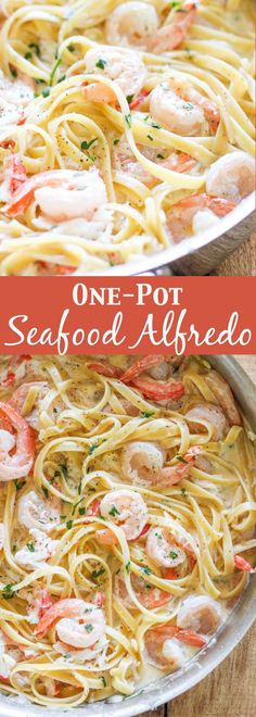 one pot seafood alfredo with shrimp and pasta