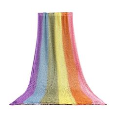 a multicolored crocheted blanket is shown on a white background with the colors of the rainbow