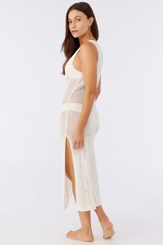 Complete your all day beach look with this midi cover-up dress. It features a side slit detail and allover print you will love. O'Neill Women's midi coverup dress 45" HPS length Side slits Looser knit through waist and skirt Allover print 55% cotton 45% acrylic Crochet Midi, Casual Date Night, Knit Maxi Dress, Pointelle Knit, Dress Cream, Maxi Knit Dress, Women Midi, Cream Dress, Cover Up Dress