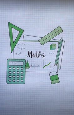 a drawing of a calculator, ruler and pencils with the word math on it