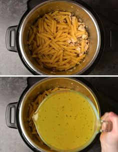 two pictures showing how to make pasta in an instant pot