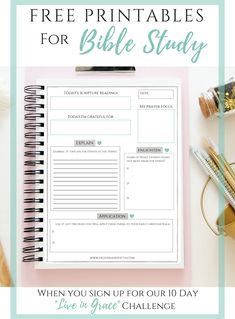 the free printables for bible study on a desk with pens and pencils