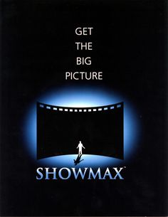 an advertisement for the showmax shows a man walking across a blue light tunnel