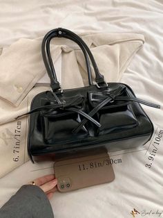 Bird in Bag - Black Vintage-Inspired Boston Shoulder Bag with Stylish Multi-Pocket Design and Embellished Bowknot Decoration Luxury Vintage Bags, Bags With Pockets, Bag With Pockets, Aesthetic Luxury Bags, Bags Korean, Bag Shoulder, Cute Black Purse, Pretty Bag, Shoulder Bag Black