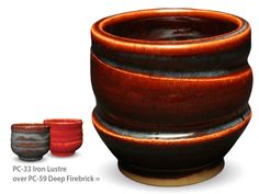 three ceramic bowls are shown with different colors and designs on the bottom one is red, the other is black