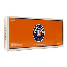 an orange and white box with a logo on it