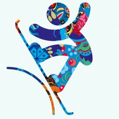 a colorful skier is in the air with his skis