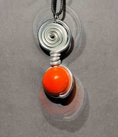 Unique Carnelian Necklace With Large Pendant, Orange Carnelian Necklace With Round Pendant, Artisan Hand-strung Carnelian Necklace, Orange Ceramic, Handmade Wire