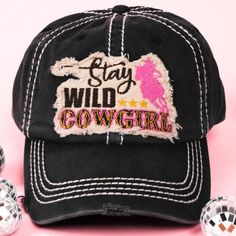 Kbethos Stay Wild Cowgirl Black Distressed Baseball Cap Hat Nwt 100% Cotton Distressed Cap Embroidered Stay Wild Cowgirl Barrel Racer Patch On The Front Contrast Stitching 6 Panel Hook & Loop Closure Sewn Eyelets Button Top Pre-Curved Visor Washed Details For Vintage Look Adjustable, One Size Fits Most Ranch Life, Cowgirl, Farm, Yellowstone, Western, Cowboy, Rodeo, Coastal Cowgirl, Southwest, Farm, Ranch, Barn, Farmer, Rancher, Cowboy, Southern, Preppy Southern Preppy, Country Hats, Distressed Cap, Distressed Baseball Cap, Farm Ranch, Cowboy Rodeo, Barrel Racer, Ranch Life, Coastal Cowgirl