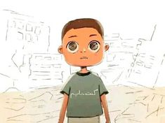 a drawing of a young boy with big eyes