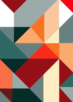 an abstract geometric design with many different colors and shapes, including red, orange, green,