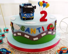 Tayo Cake, 2nd Birthday Cake Boy, 1st Birthday Foods, Birthday Cake Kids Boys, Bus Cake, Toddler Birthday Cakes, Car Cakes, New Birthday Cake, 4th Birthday Cakes