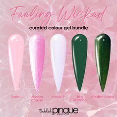 Inspired by the magic and mischief of Wicked, this spellbinding collection features shades that are popular and oh-so-necessary for your next mani. Whether you’re channeling your inner green Elphaba or sweet Glinda vibes, these colour gels will have everyone asking, “What is this feeling?” Spoiler: it’s nail envy! Perfect for the nail tech who's ready to defy the odds and cast a glam spell with every swipe. Are you ready to get a little wicked? ✨🖤 Glinda Nail, Wicked Glinda Nails, Wicked Nail Art, Glinda Nails Wicked, Wicked Themed Nails, Wicked Inspired Nails, Elphaba Nails, Glinda Cosplay, Wicked Nails