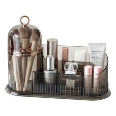 11.1"L*4.2"W*8.1"H, Skincare Organizer with Makeup Brush Holder Organizer can store various types of makeup tools such as: makeup brush, eyeliner, mascara, in addition small bottles of liquid foundation and lipstick. Size design suitable for countertop storage, small footprint, saving space for home corners, vanities and bathroom countertop. 【Detachable design】Makeup organizer, makeup brush case can be detachable with a top design, even in the wet bathroom countertop can keep the internal makeup Vanity Skincare, Skincare Organizer, Brush Eyeliner, Makeup You Need, Makeup Brush Case, Media Makeup, Design Makeup, Organizer Makeup, Makeup Brush Organization