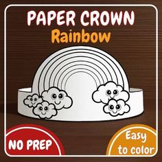 a paper crown with rainbows and clouds on it