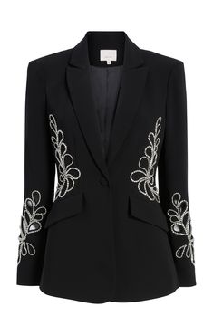 Elevate your look with our Rhinestone Paisley Cheyenne Blazer. Made from drapey crepe, this black blazer features a collared neckline and notched lapels for a sophisticated touch. The long sleeves and embellished paisley motif add a touch of glamour to any outfit. Perfect for a stylish and confident look. Details Double-button closureFabric: Drapey CrepeFaux front pocketsEmbellished floral detailLong sleeve Content and Care 100% PolyesterDry Clean Only Imported Measurements 28.25in/71.76cm, from Skirt Swimsuit Coverup, Embellished Blazer, Joy Behar, White Jumpsuit Dress, Paisley Motif, Skirt Coverup, Suiting Fabric, Cinq A Sept, Short Denim Skirt