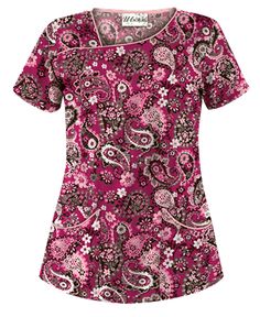 UA Paisley Parade Berry Kiss Print Scrub Top Style # UA658PAK  #uniformadvantage #uascrubs #scrubs #printscrubs #paisley Kiss Print, Medical Scrubs