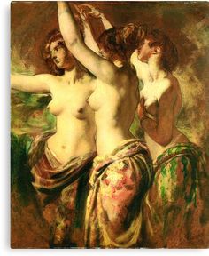 two nude women are standing next to each other, one is holding her arm up