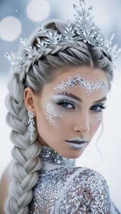 Jack Frost Makeup Ice Queen, Snow Queen Makeup Halloween, Ice Queen Makeup Halloween, Snow Fairy Costume, Ice Princess Makeup, Snowflake Makeup, Holiday Makeup Christmas