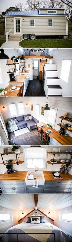 the interior and exterior of a tiny house