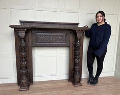 Exceptional Hand Carved  Early Solid Oak Fire Surround Oak Fireplace Surround, Tudor Fireplace, Carved Fireplace, Oak Fireplace, Edward Iii