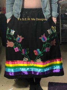 Beautiful flower ribbon skirt custom made to your size. Colorful and fun to wear. There are also pockets for your convenience. Native American Ribbon Work, Horse Ribbons, Native American Dress, Jingle Dress, Ribbon Skirt, Native American Regalia, Native Dress, Native American Clothing, Ribbon Skirts