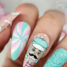 Taryn VanAlfen on Instagram: "Cute Christmas Nutcracker 🥜 #nutcracker #thenutcracker #nailsnailsnails #creativity #utahnails #nailtrends #christmasnails #christmasnailart #pinknails #tiffanyblue #candycanes #handdrawn" Nutcracker Nail Art Christmas, Christmas Nails Nutcracker, Nutcracker Christmas Nails, Christmas Fingernail Ideas, Nutcracker Ballet Nails