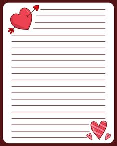 a lined paper with hearts on it