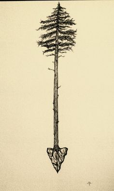 a pencil drawing of a tree growing out of the ground with an upside down branch