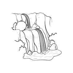 a waterfall with rocks and trees in the background royalty illustration for coloring on paper or fabric