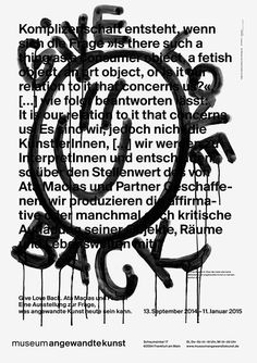 an advertisement for the museum of contemporary art in germany, with black and white typograms