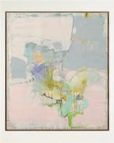 an abstract painting with blue, green and yellow colors on it's edges is shown