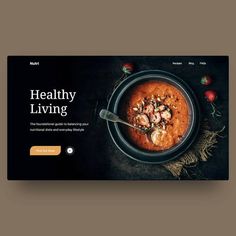 the website for healthy living is displayed on a dark background with strawberries and berries