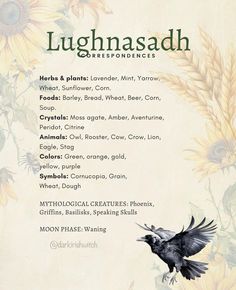 the menu for lughnasadh is shown with sunflowers and leaves