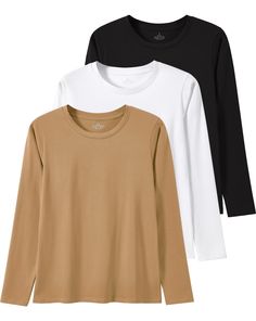 PRICES MAY VARY. 【MATERIAL】Cosy Pyro cotton t-shirts for women long sleeve are made of 95% cotton and 5% spandex,classic-fit style which keeps you freely and comfortable while you daily wear or workout.women crew neck cotton shirts long sleeve with breathable fabric is soft to touch,lightweight and skin-friendly creates a breezy feel 【FEATURES】The women's long sleeve cotton t-shirts designed with a classic crew neck style is simpler and fashionable to wear. Soft fabric with tag-free and fitted d Womens Crew Neck Long Sleeve Shirt, Cheap Workwear T-shirt For Fall, Cheap Long Sleeve T-shirt For Workwear, Womens Long Sleeve T Shirt, Cheap Classic Shirt For Fall, Cheap Fall Henley With Crew Neck, Long Sleeve Shirts For Women Work, Cheap Cotton T-shirt For Fall, Lomg Sleeve Brown Shirt