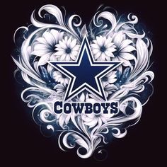 the cowboys logo with flowers and swirls in the shape of a heart