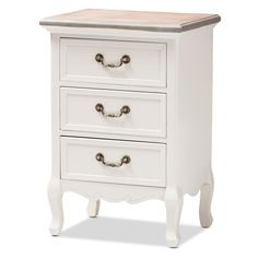 Capucine Cottage Nightstand - Cool Stuff & Accessories Whitewashed Oak, Antique French Country, White Washed Oak, Style Nightstand, Cottage Furniture, 3 Drawer Nightstand, Country Cottage Style, White Nightstand, Baxton Studio