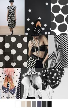 black and white fashion collage with polka dots