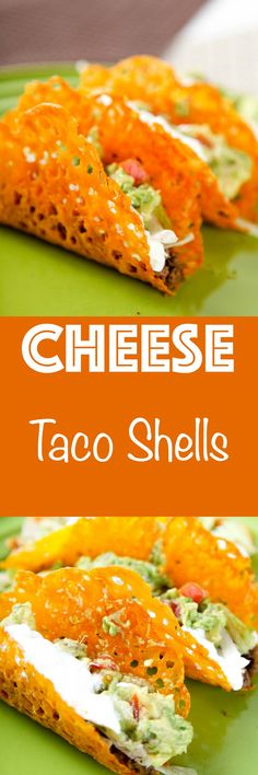 this taco shell is loaded with cheese and guacamole for an easy appetizer