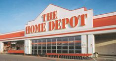 the home depot building has been painted red and white to give it a new look